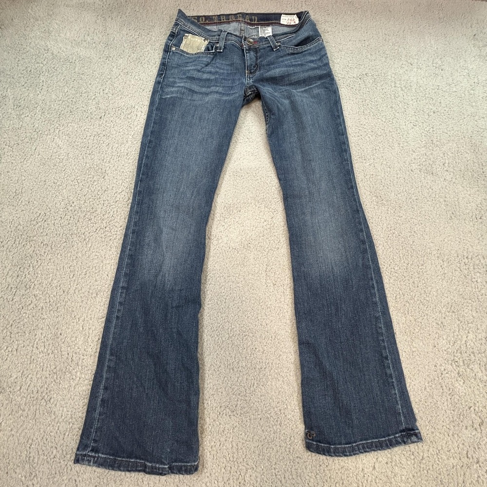 Southern Thread The Ronnie Jeans Womens 26R Blue Bootcut Distressed Embroidered